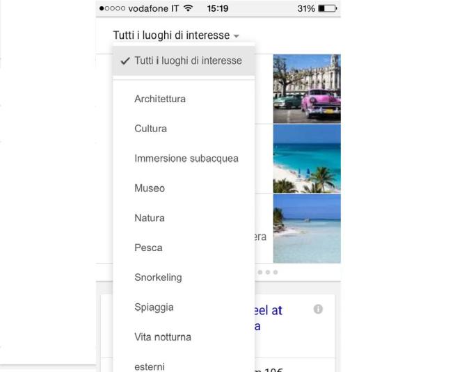 google destinations schermata interessi