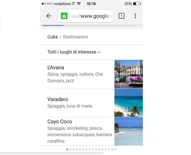 google destinations schermata ricerca